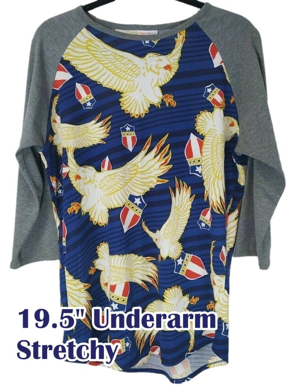 LuLaRoe Randy 4th of July Raglan Top size Medium Large M/L Eagles Americana USA